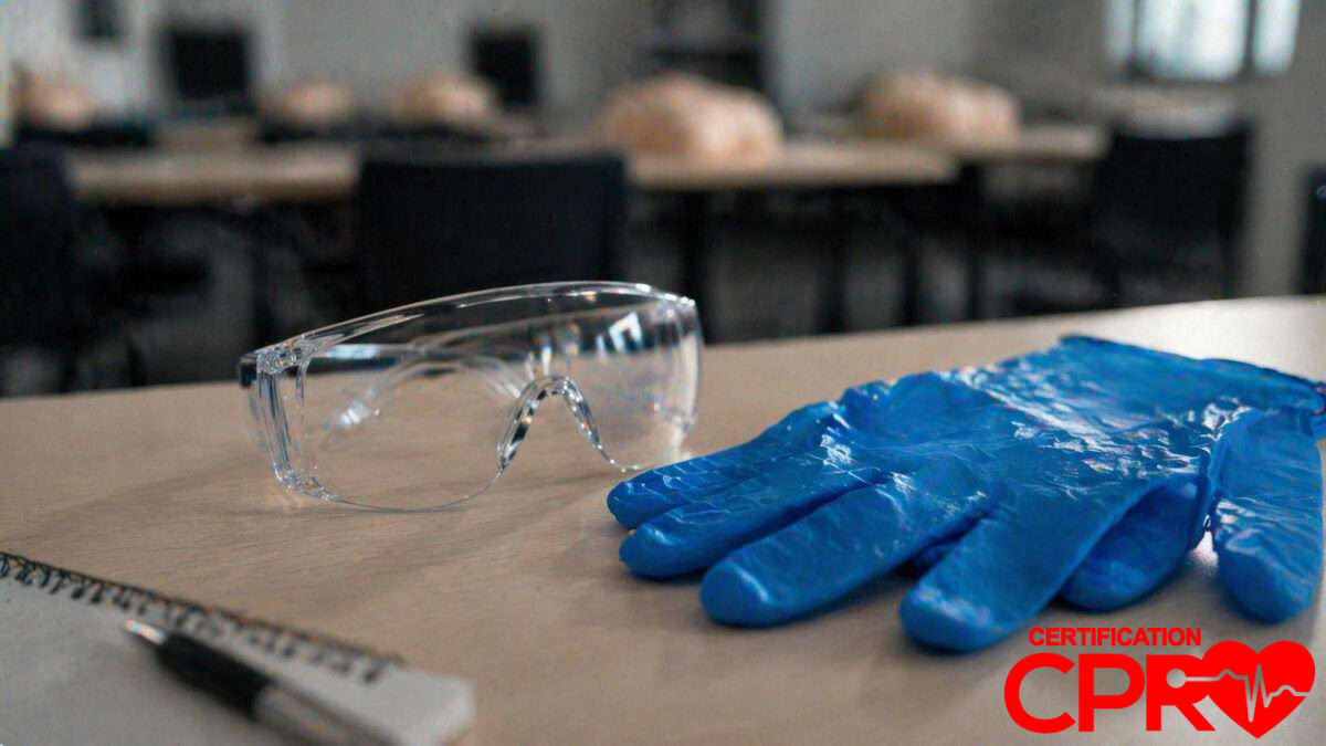 PPE gear for bloodborne pathogens training in CPR certification classes Baltimore.