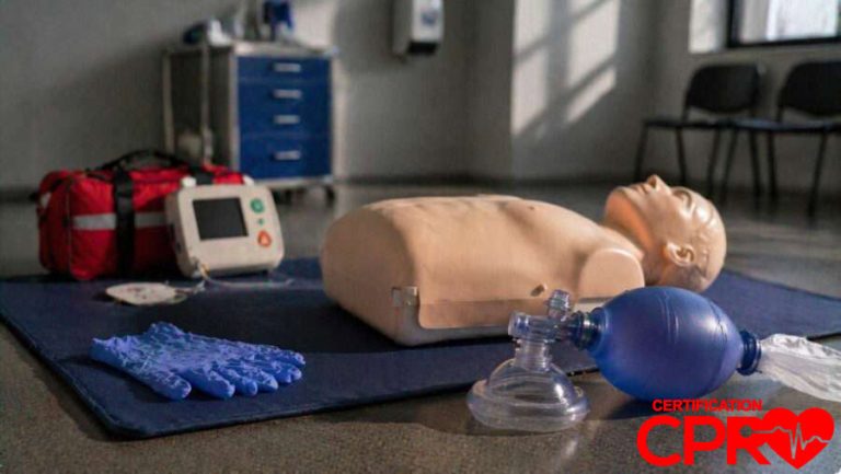 CPR training manikin with AED and rescue mask for certification in Baltimore.