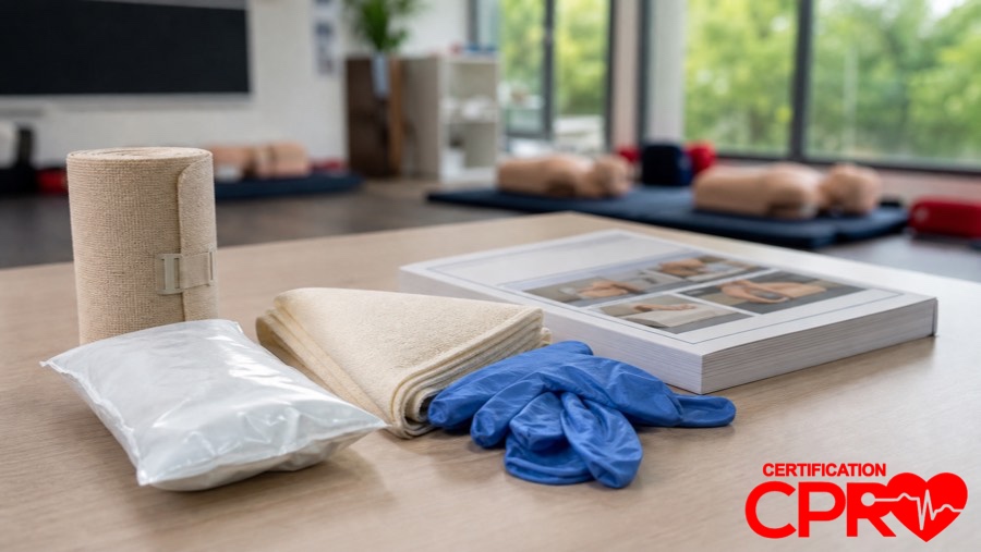 CPR training materials and certification supplies in Baltimore classroom.