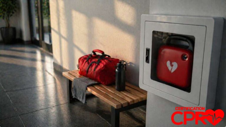 CPR training kit and AED device for cardiac emergencies in Baltimore.