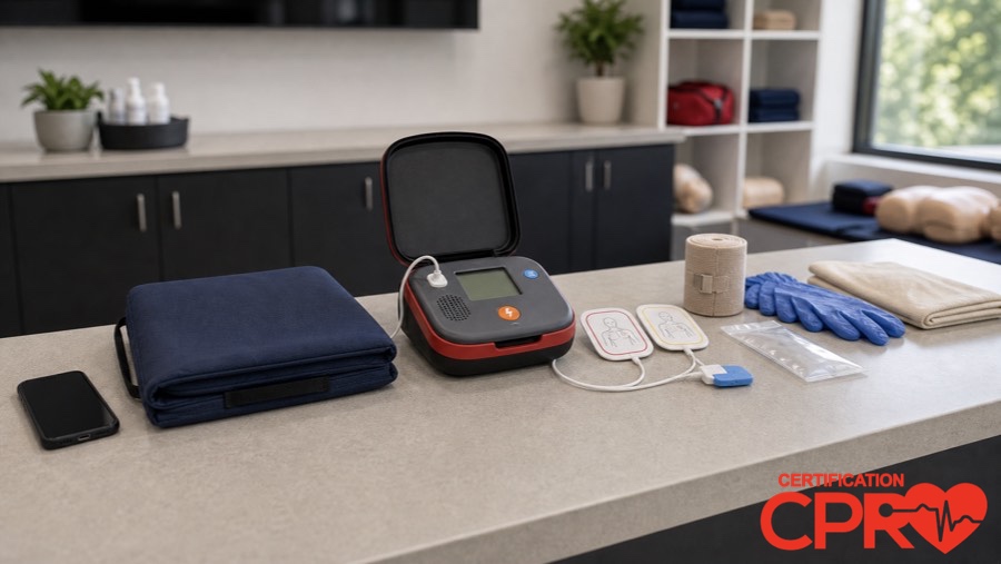 AED trainer and CPR classroom supplies for learning the Chain of Survival in Baltimore.